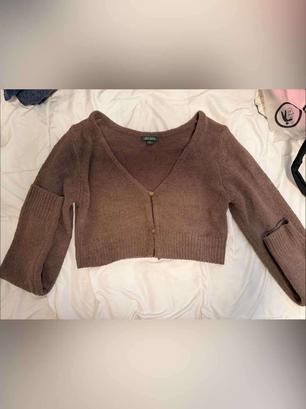 Cozy Cropped Brown Women's Sweater Cardigan